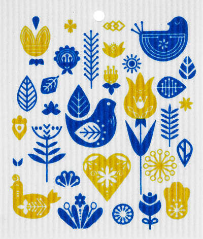 Swedish Dishcloth - Yellow and Blue Birds available at American Swedish Institute.