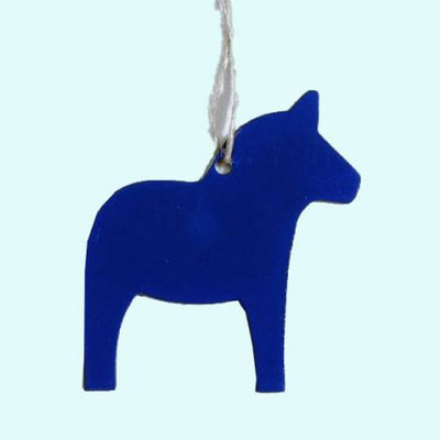 Blue Metal Dala Horse Ornament available at American Swedish Institute.