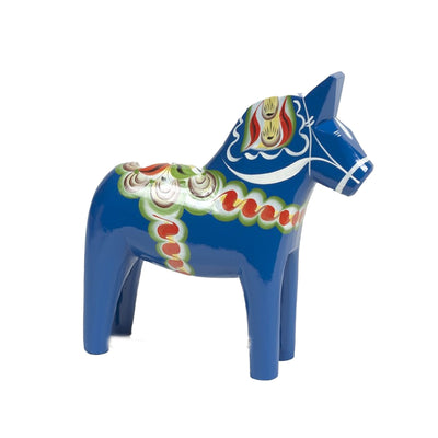 Blue handcrafted Dala Horse available at American Swedish Institute.