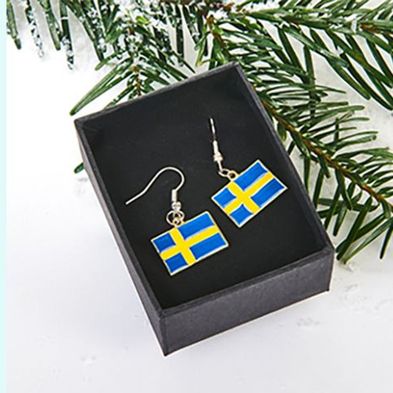 Swedish Flag Silver Earrings available at American Swedish Institute.