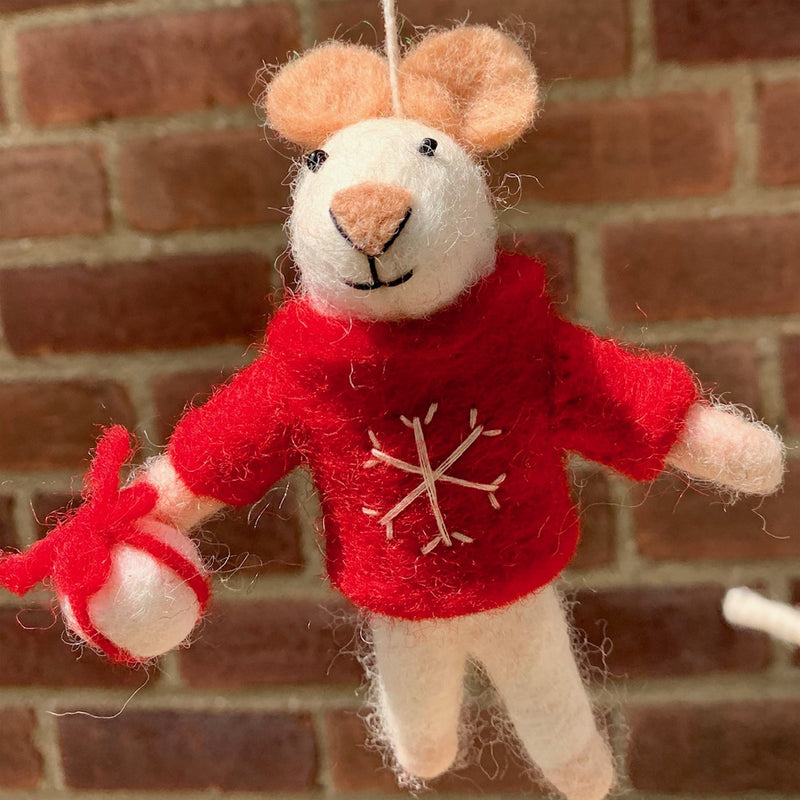 Felt Mouse with Snowflake Sweater Ornament