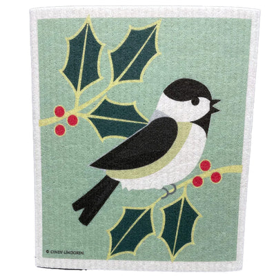Chickadee Holly Dishcloth by Cindy Lindgren available at American Swedish Institute.