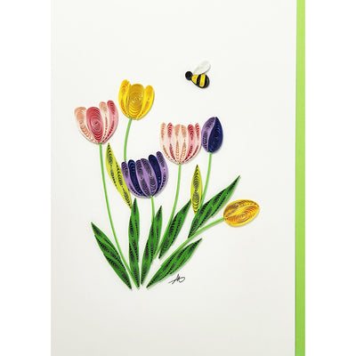 Iconic Quilling Tulips and Bee Notecard available at American Swedish Institute.