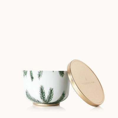 Thymes Frasier Fir Candle Tin with Gold Lid available at American Swedish Institute.