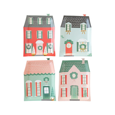 Nordic Village Holiday Houses Shaped Paper Plates available at American Swedish Institute.