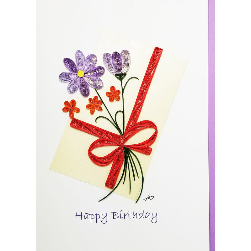 Iconic Quilling Happy Birthday Gifts with Flowers Greeting Card available at American Swedish Institute.