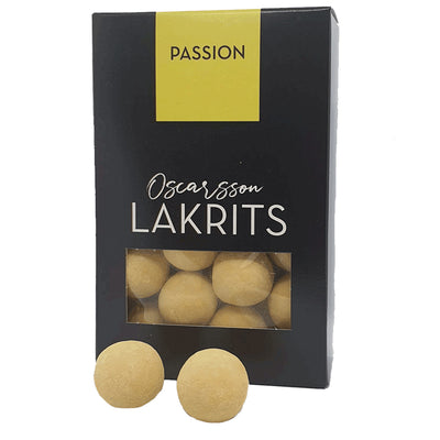 Lakritsbolaget Oscarsson Passion Fruit Licorice Box available at American Swedish Institute.