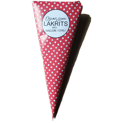 Lakritsbolaget Raspberry Chili Licorice Cone available at American Swedish Institute.