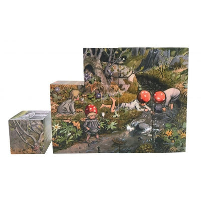 Elsa Beskow Children of the Forest (Tomtebobarnen) Block Cube Puzzle available at American Swedish Institute.