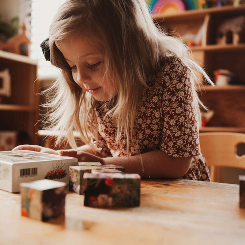 Elsa Beskow Children of the Forest (Tomtebobarnen) Block Cube Puzzle available at American Swedish Institute.