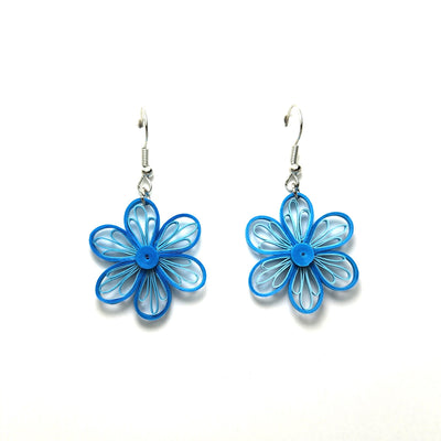 Iconic Quilling Blue Flower Earrings available at American Swedish Institute.