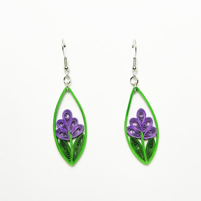Iconic Quilling Lavender Flower Earrings available at American Swedish Institute.