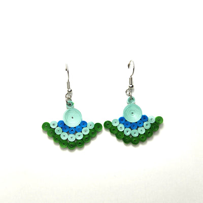 Iconic Quilling Blue Green Fan Earrings available at American Swedish Institute.
