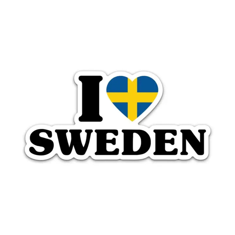 I Love Sweden Sticker available at American Swedish Institute.