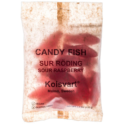 Kolsvart Sour Raspberry (Sur Röding) Fish available at American Swedish Institute.