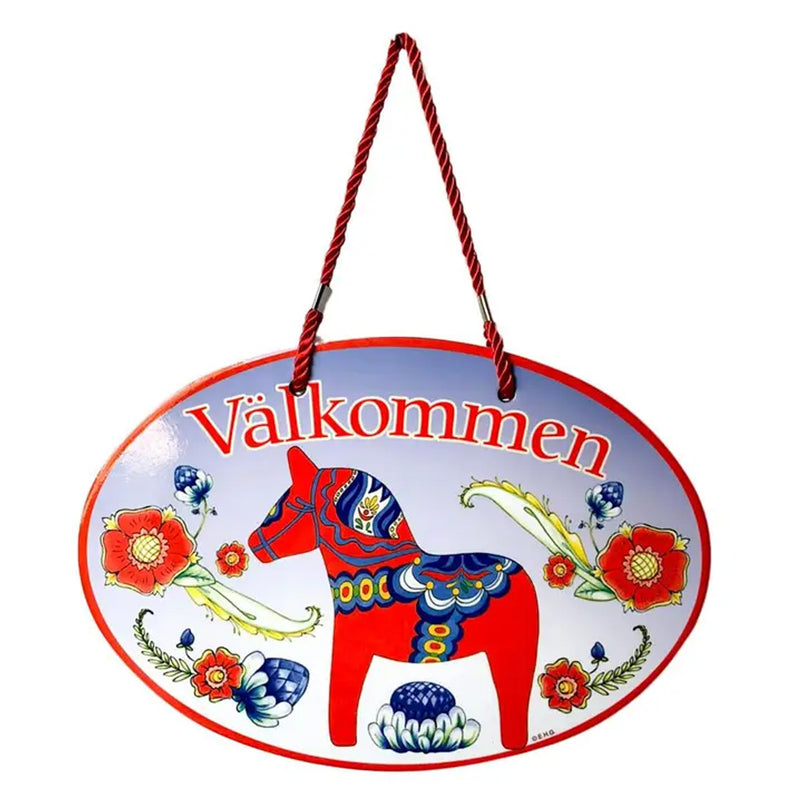 Dala Horse Välkommen (Welcome) Sign available at American Swedish Institute.