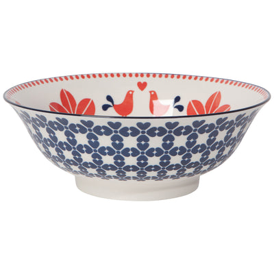 Red and Navy Bird Stamped Bowl available at American Swedish Institute.