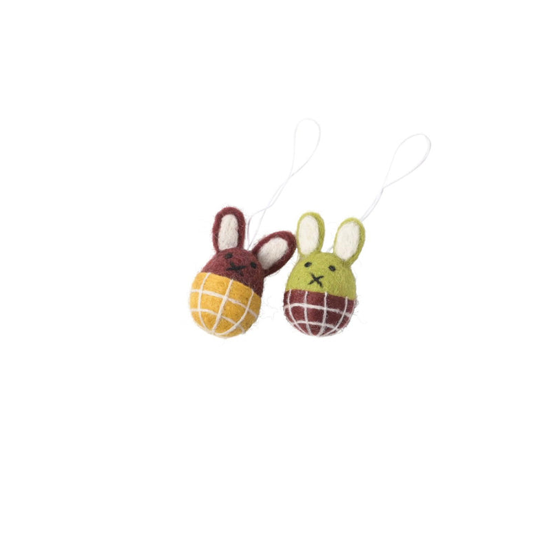 Wool Hanging Lime Burgundy Easter Bunnies available at American Swedish Institute.