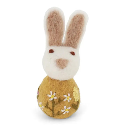 Gry & Sif Wool Ochre Bunny with Embroidered Flower Decoration available at American Swedish Institute.