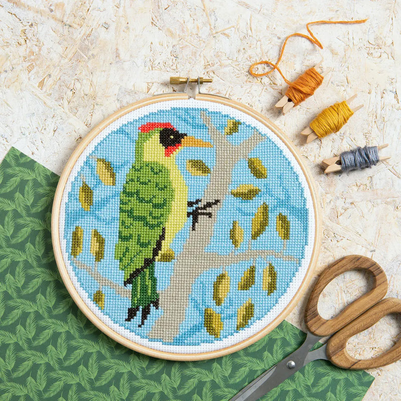 Green Woodpecker Cross Stitch Kit available at American Swedish Institute.