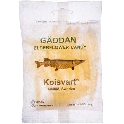 Kolsvart Gäddan Elderflower Gummy Candy available at American Swedish Institute.