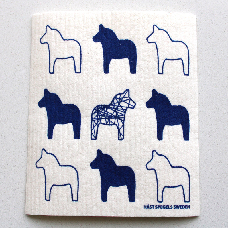 Blue Dala Horse Dishcloth available at American Swedish Institute.