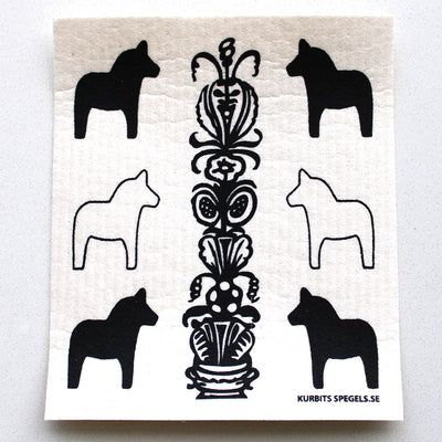 Black Kurbitz Dala Horse Dishcloth available at American Swedish Institute.