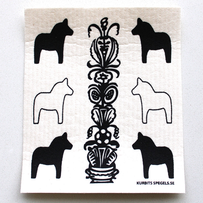Black Kurbitz Dala Horse Dishcloth available at American Swedish Institute.