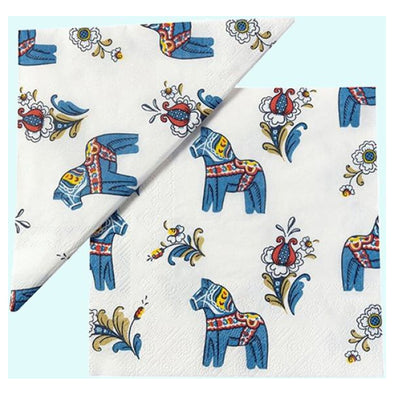 Folk Blue Dala Horse Lunch Napkins available at American Swedish Institute.
