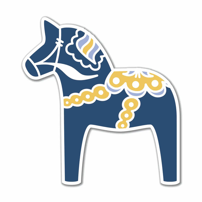 Navy Swedish Dala Horse Sticker available at American Swedish Institute.