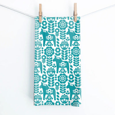 Teal Dala Floral Tea Towel by Juniper Blue available at American Swedish Institute.