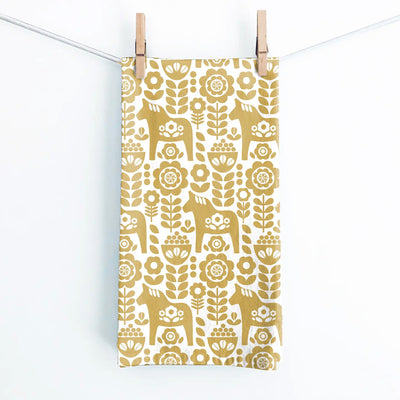 Golden Dala Floral Tea Towel by Juniper Blue available at American Swedish Institute.