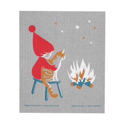 Tomte & Cat by Fire Dishcloth available at American Swedish Institute.
