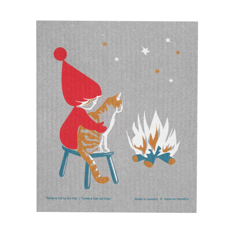 Tomte & Cat by Fire Dishcloth available at American Swedish Institute.