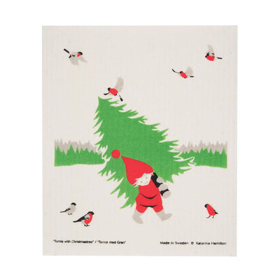 Tomte Carrying Tree Dishcloth available at American Swedish Institute.