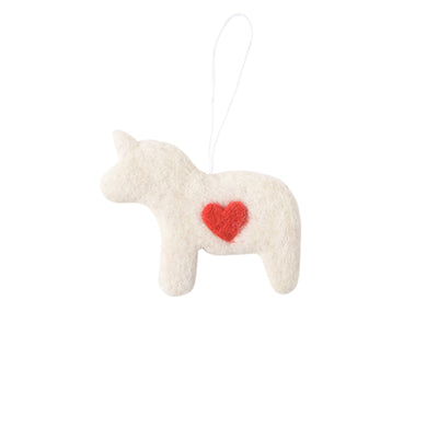 Heart White Dala Horse Felt Ornament available at American Swedish Institute.