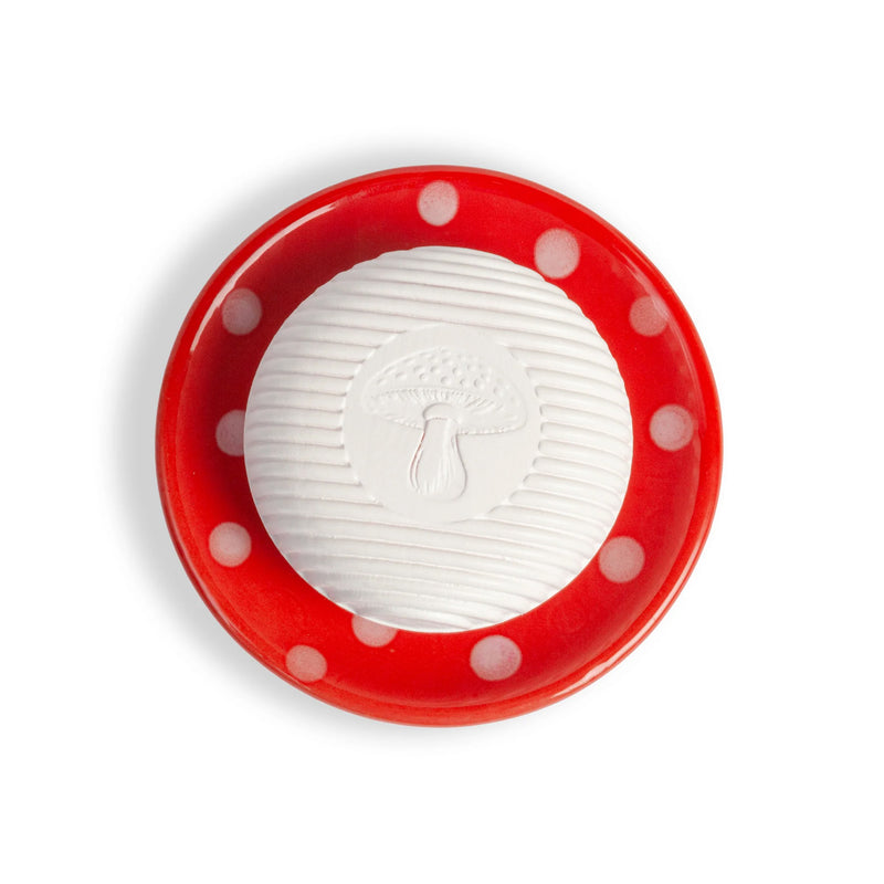 Swedish Dream Red Mushroom Ceramic Soap Dish available at American Swedish Institute.