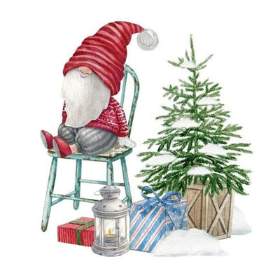 Tomte on Chair with Tree Napkins