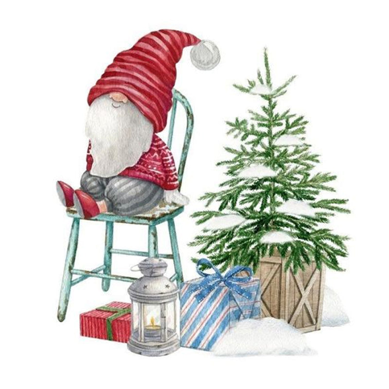 Tomte on Chair with Tree Napkins