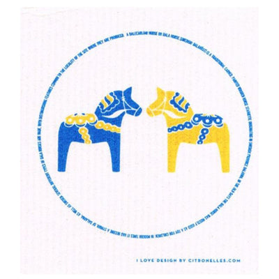 Blue & Yellow Dala Horses Dishcloth available at American Swedish Institute.
