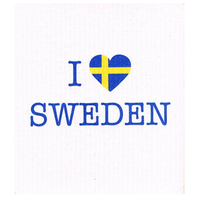 I Love Sweden Dishcloth available at American Swedish Institute.