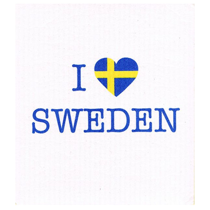 I Love Sweden Dishcloth available at American Swedish Institute.
