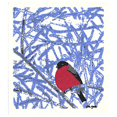 Bullfinch on Snowy Branch Dishcloth available at American Swedish Institute.