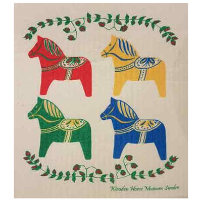 Colorful Dala Horses Dishcloth available at American Swedish Institute.