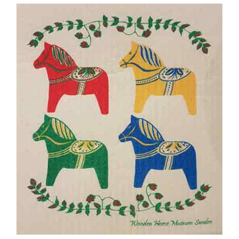 Colorful Dala Horses Dishcloth available at American Swedish Institute.