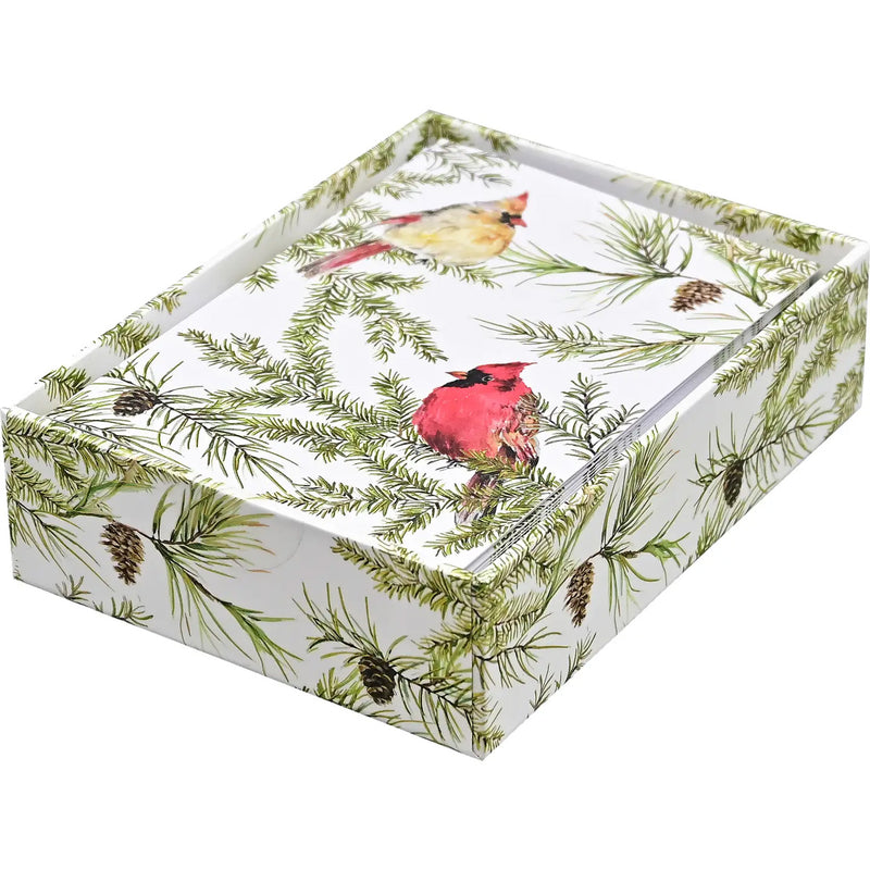 Cardinals in Evergreen Small Boxed Holiday Cards available at American Swedish Institute.
