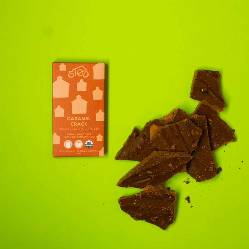 Sted Mini Caramel Crack Chocolate Bar available at American Swedish Institute.