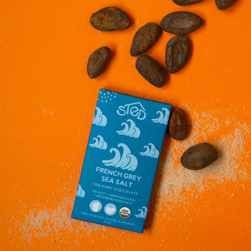 Sted Mini French Grey Sea Salt Chocolate Bar available at American Swedish Institute.