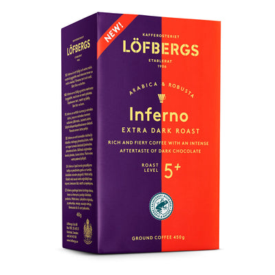 Löfbergs Inferno Extra Dark Roast Ground Coffee available at American Swedish Institute.