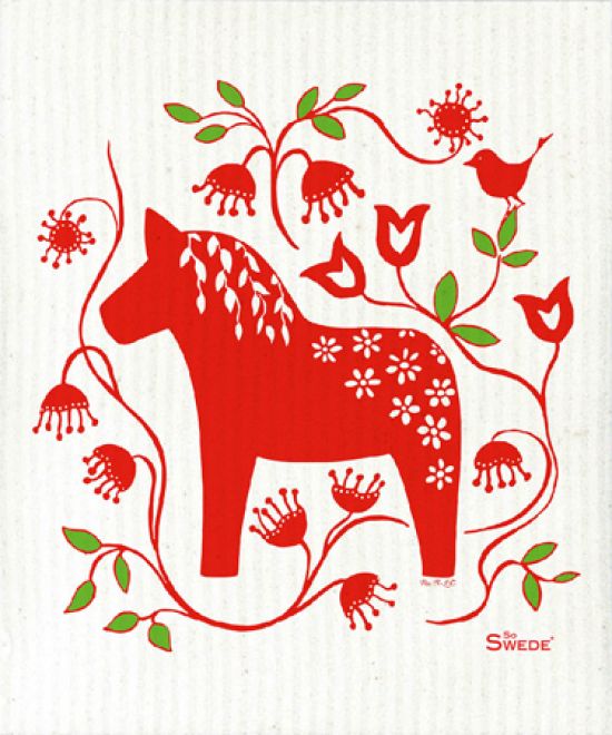 Dala Horse & Flowers Dishcloth